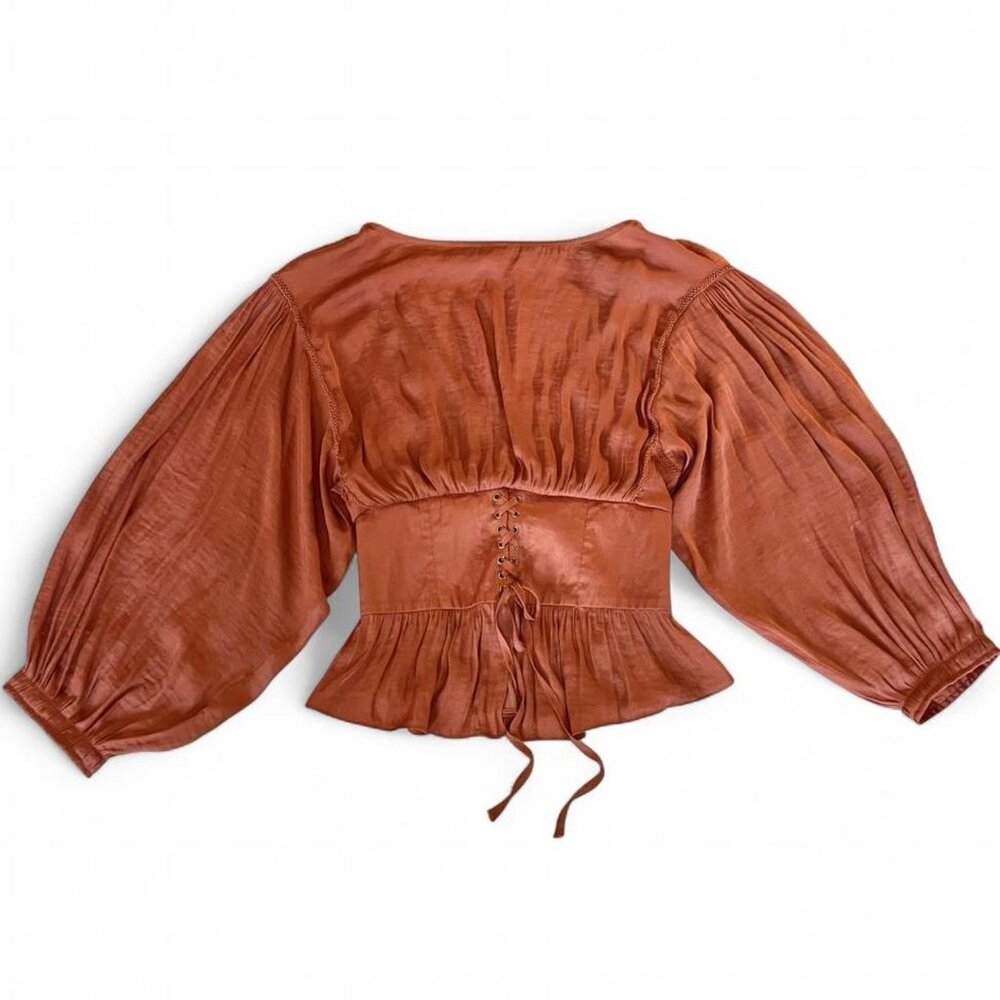 Free People Pink Balloon Sleeve Romantic Boho Cottagecore Feminine Blouse